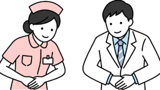 礼儀正しくお辞儀をする医師と看護師のイラスト